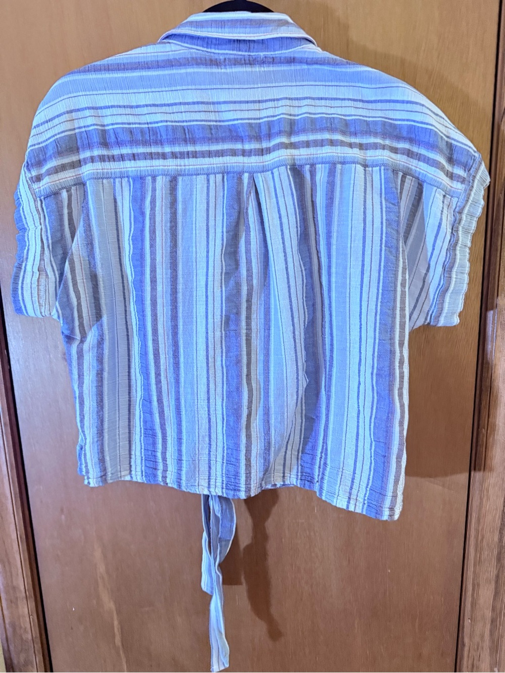 Striped Tie-Front Button Down Shirt - Blue & White - Picture 5 of 5